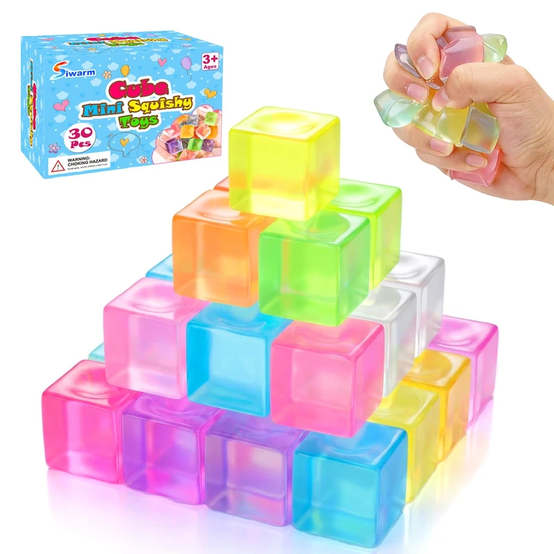 30 Pack Mini Cube Squishy Fidget Toys Mini Stress Cube Squeeze Toys