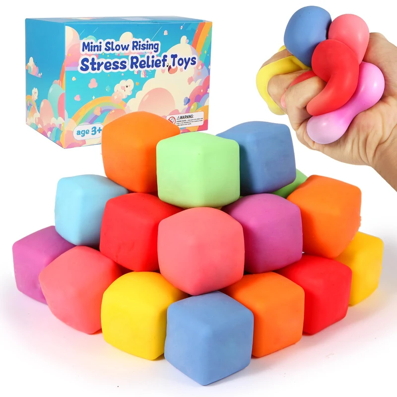 24 Pack Slow Rising Stress Cube Dough Stress Balls Soft Fidget Squishy