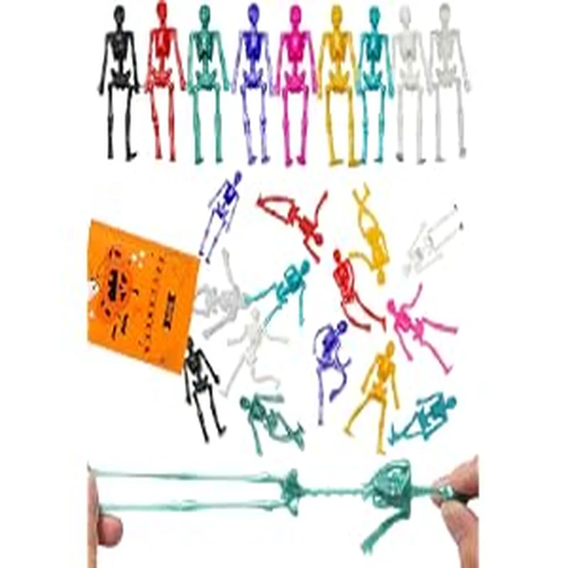 24PCS Halloween Stretchy Skeleton Toys Squishy Skeleton Toys Assorted Color Stretchy Skull