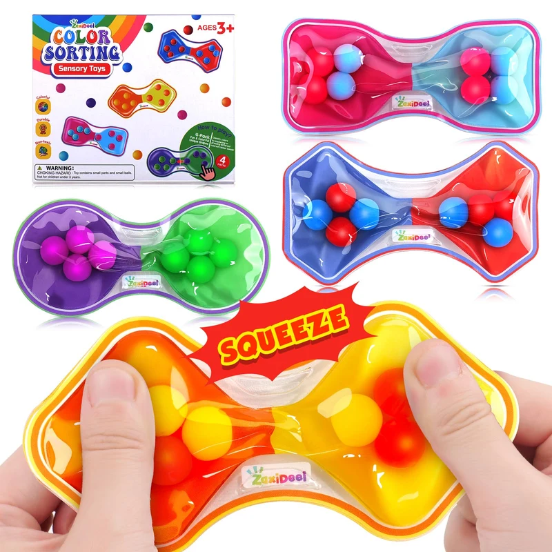 Sensory Fidget Toys for Kids 4 Pack Color Sorting Squeeze Toys Quiet
