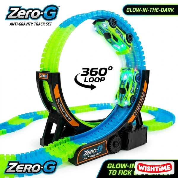 Zero-G Anti-Gravity Flexible Glow Track Playset – 360° Loop Stunt Car