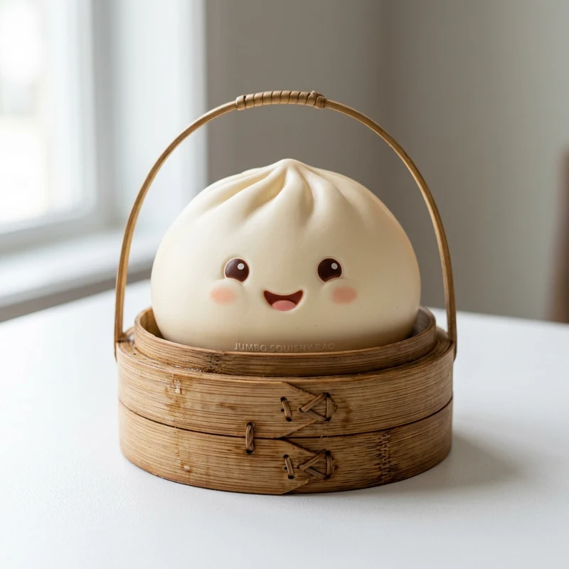 Jumbo Smiling Baozi Steamed Bun Squishy with Steamer Basket