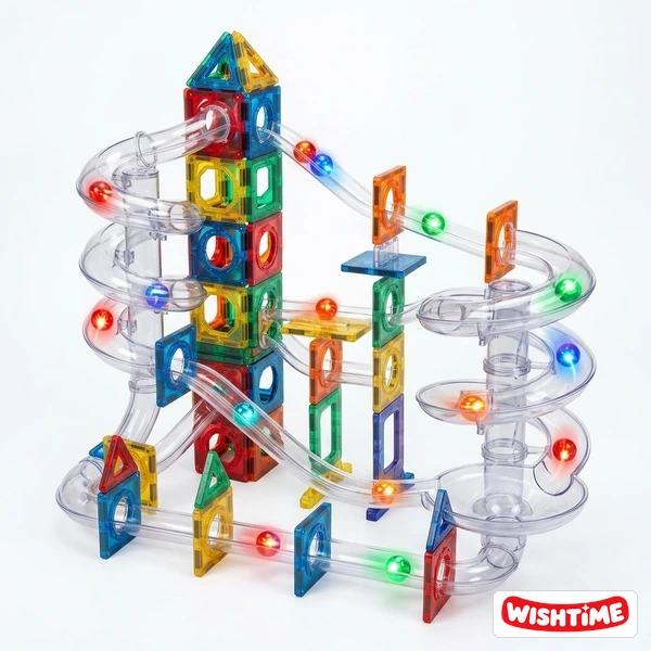 Ultrasonic Sealed Light-Up Magnetic Marble Run – 118-Piece Glow STEM Construction Kit