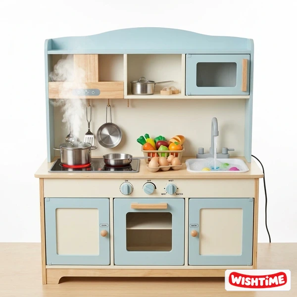Deluxe Interactive Pretend Play Kitchen with Cold Steam Cooktop & Electric Water Circulating Sink